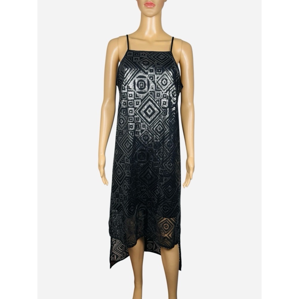 BCBGGeneration Sequin High-Low Sleeveless Black Dress Size M
